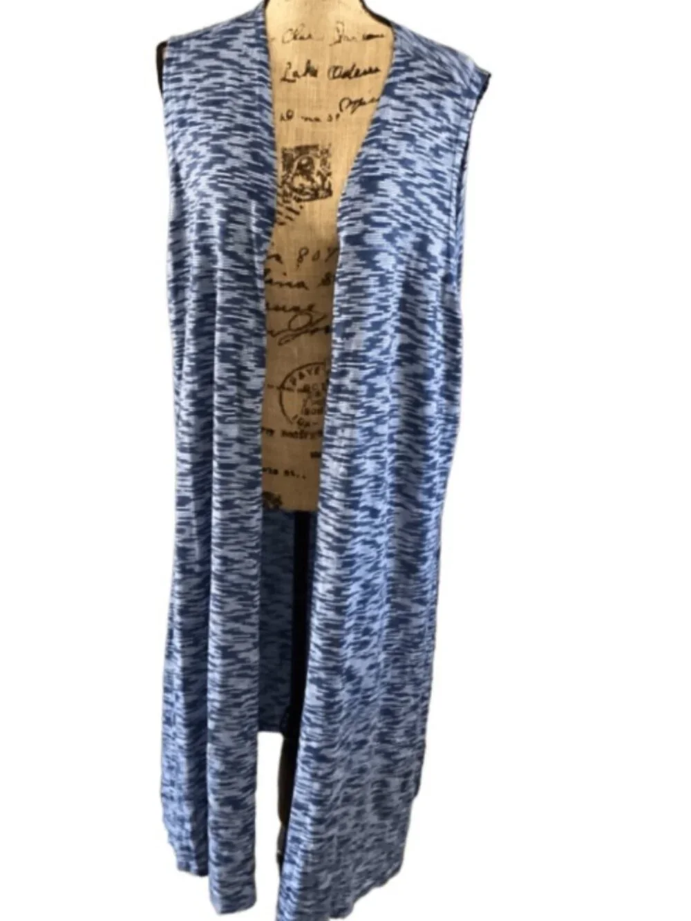 Lularoe Joy Longline Sleeveless Vest Womens L Blue Spacedye Duster Cardigan New